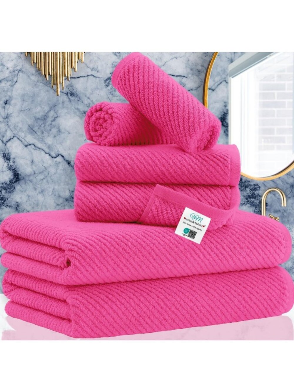 Vibrant Pink Towel Set - 100% Cotton, Soft & Quick Dry, 6-Piece Luxury Gift Set